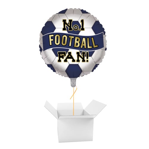 Navy Blue & White No. 1 Football Fan Round Foil Helium Balloon - Inflated Balloon in a Box Product Gallery Image