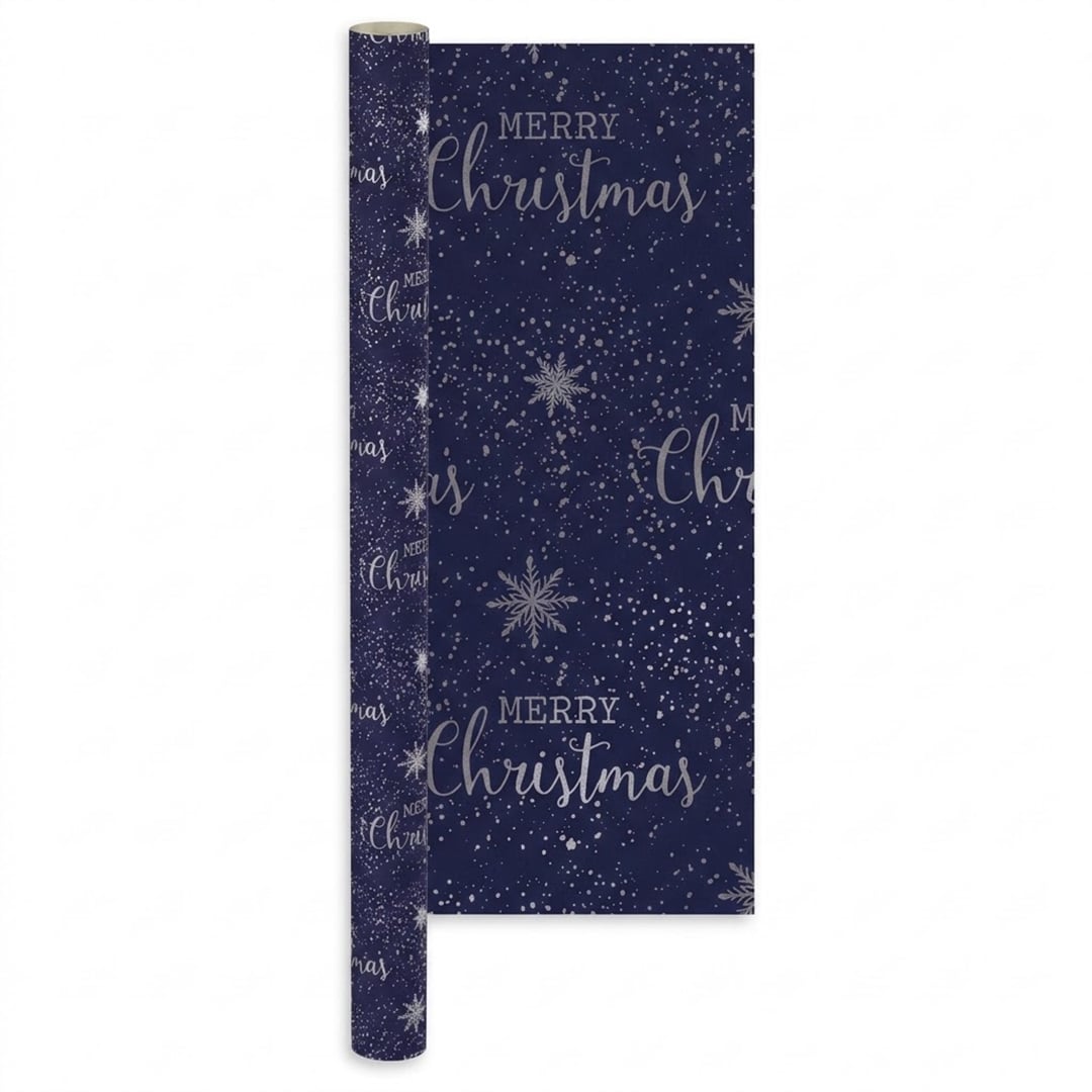 Navy Blue Christmas Gift Wrapping Paper Roll 4m View 2