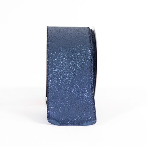 Navy Blue Glitter Luxury Christmas Decorative Wired Ribbon Reel 3m Product Gallery Image