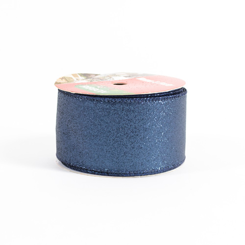Navy Blue Glitter Luxury Christmas Decorative Wired Ribbon Reel 3m Product Gallery Image
