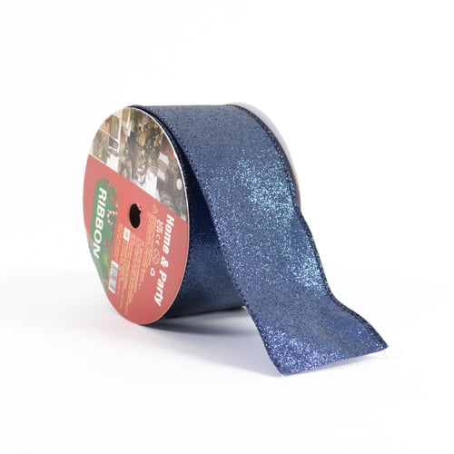 Navy Blue Glitter Luxury Christmas Decorative Wired Ribbon Reel 3m Product Gallery Image