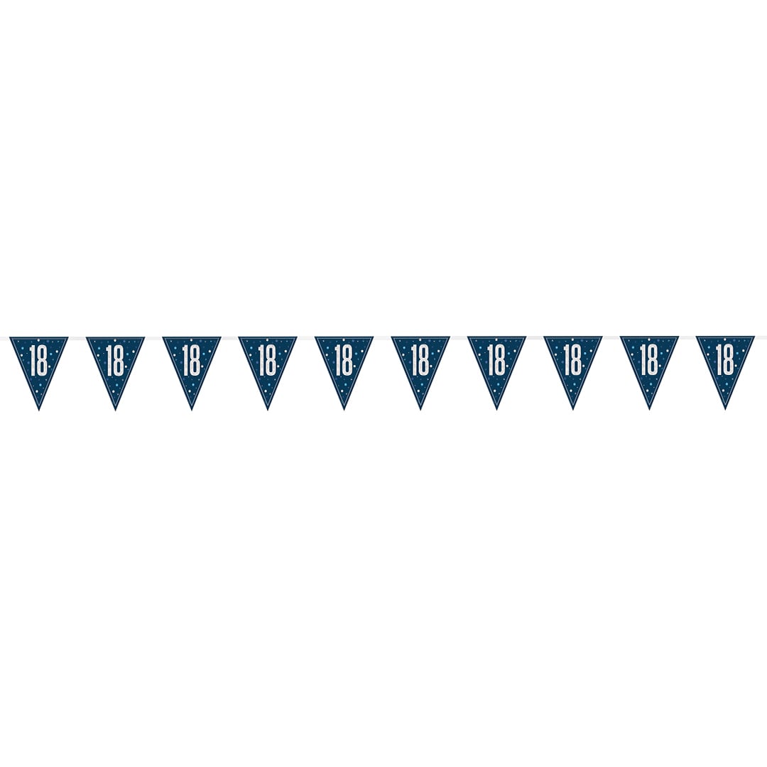 Navy Blue Glitz 18th Birthday Holographic Foil Pennant Bunting 274cm