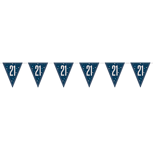 Navy Blue Glitz 21st Birthday Holographic Foil Pennant Bunting 274cm Product Gallery Image