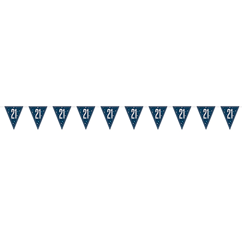Navy Blue Glitz 21st Birthday Holographic Foil Pennant Bunting 274cm