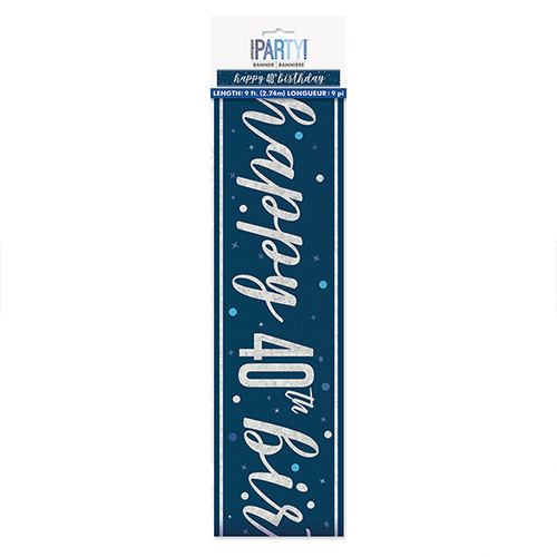 Navy Blue Glitz 40th Birthday Holographic Foil Banner 274cm Product Gallery Image