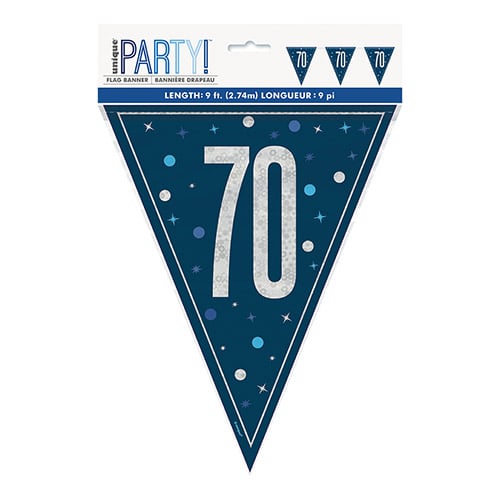 Navy Blue Glitz 70th Birthday Holographic Foil Pennant Bunting 274cm Product Gallery Image