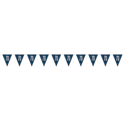 Navy Blue Glitz 70th Birthday Holographic Foil Pennant Bunting 274cm Product Gallery Image