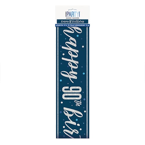 Navy Blue Glitz 90th Birthday Holographic Foil Banner 274cm Product Gallery Image