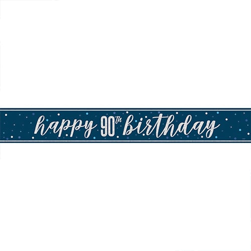 Navy Blue Glitz 90th Birthday Holographic Foil Banner 274cm Product Gallery Image