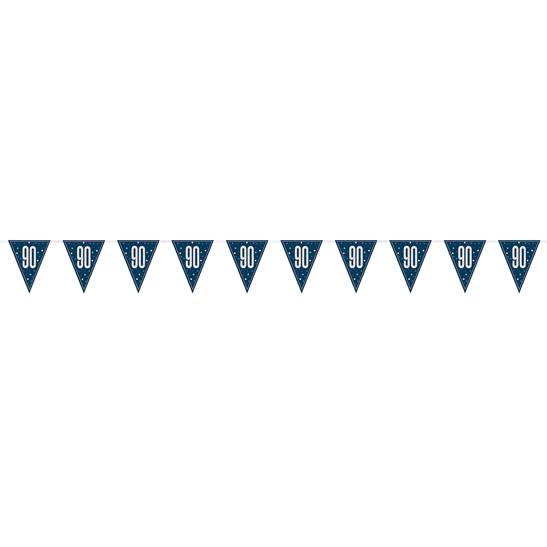 Navy Blue Glitz 90th Birthday Holographic Foil Pennant Bunting 274cm