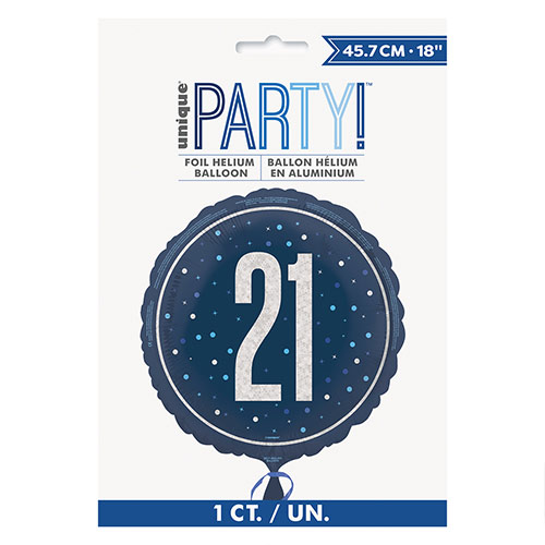 Navy Blue Glitz Age 21 Holographic Round Foil Helium Balloon 46cm / 18 in Product Gallery Image