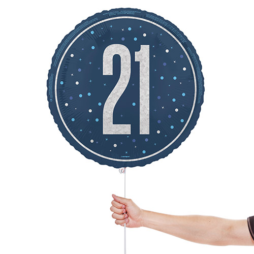 Navy Blue Glitz Age 21 Holographic Round Foil Helium Balloon 46cm / 18 in Product Gallery Image