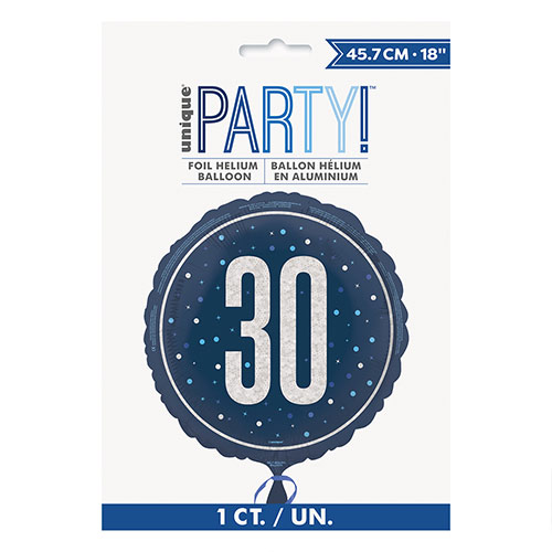 Navy Blue Glitz Age 30 Holographic Round Foil Helium Balloon 46cm / 18 in Product Gallery Image