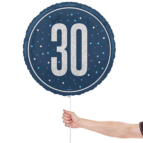 Navy Blue Glitz Age 30 Holographic Round Foil Helium Balloon 46cm / 18 in Product Gallery Image