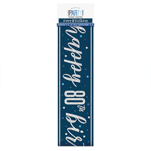 Navy Blue Glitz Happy 80th Birthday Holographic Foil Banner 274cm Product Gallery Image