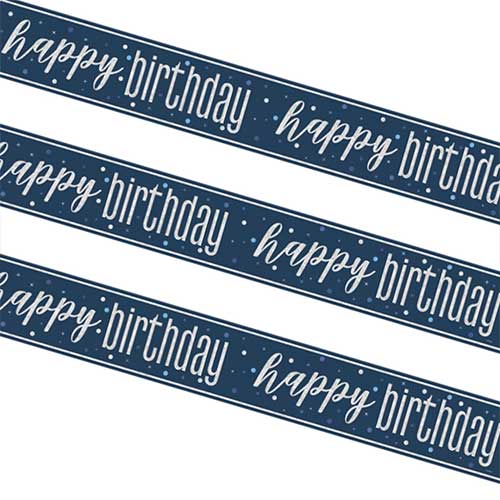 Navy Blue Glitz Happy Birthday Holographic Foil Banner 274cm Product Gallery Image
