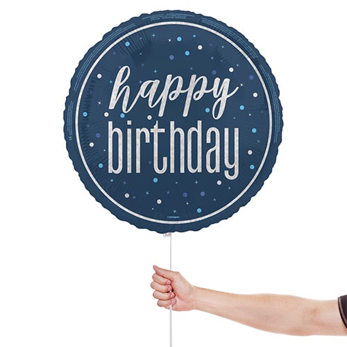 Navy Blue Glitz Happy Birthday Holographic Round Foil Helium Balloon 46cm / 18 in Product Gallery Image