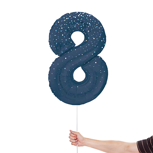 Navy Blue Glitz Prismatic Number 8 Helium Foil Giant Balloon 86cm / 34 in Product Gallery Image