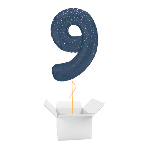 Navy Blue Glitz Prismatic Number 9 Helium Foil Giant Balloon - Inflated Balloon in a Box