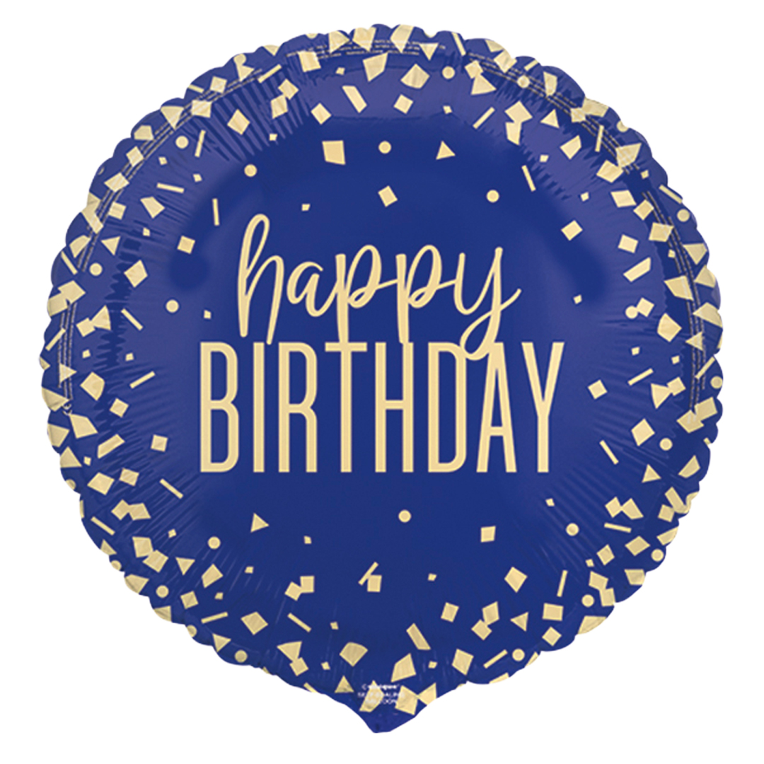 Navy Blue Happy Birthday Gold Confetti Round Foil Balloon 46cm / 18 in