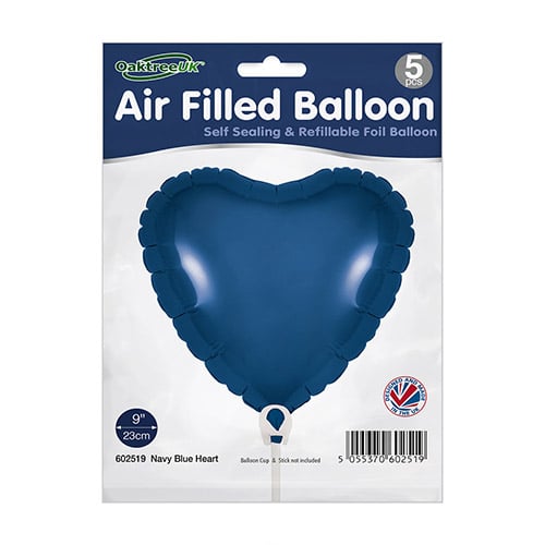 Navy Blue Heart Air Fill Foil Balloon 23cm / 9 in - Pack of 5 Product Gallery Image