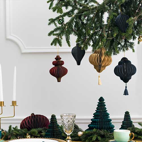 Navy Blue Honeycomb Lantern with Tassel Hanging Paper Bauble Decoration 15cm Product Gallery Image