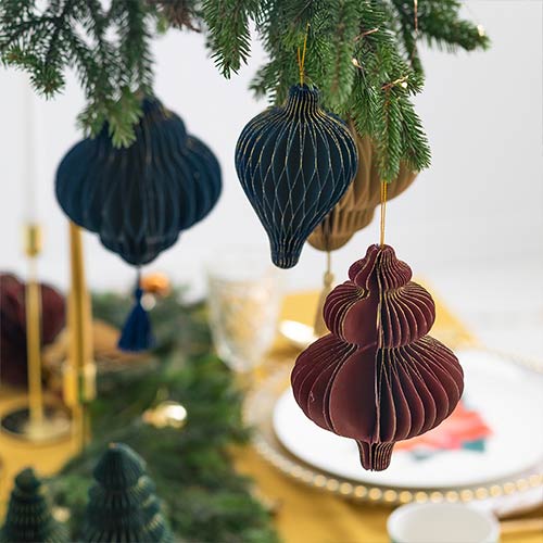 Navy Blue Honeycomb Lantern with Tassel Hanging Paper Bauble Decoration 15cm Product Gallery Image