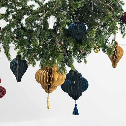 Navy Blue Honeycomb Lantern with Tassel Hanging Paper Bauble Decoration 15cm Product Gallery Image