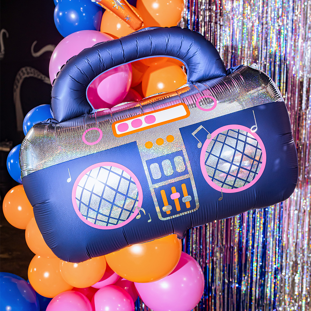 Navy Blue Retro Boombox Giant Foil Balloon 91cm / 36 in View 2
