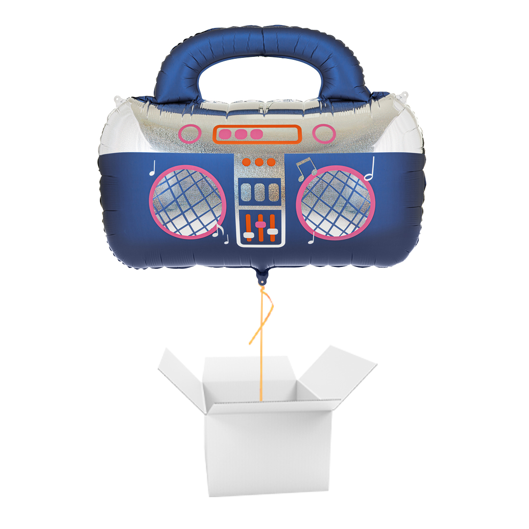 Navy Blue Retro Boombox Giant Foil Balloon Inflated Balloon In A Box
