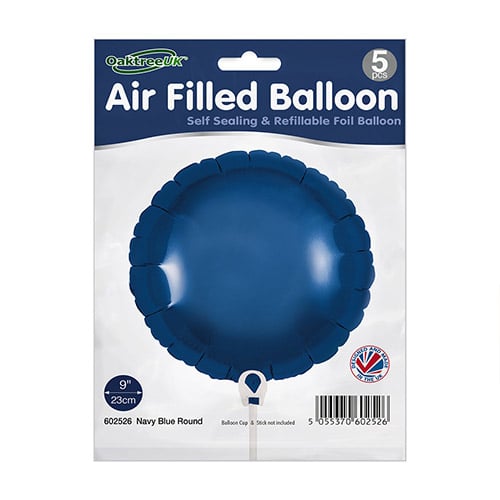 Navy Blue Round Air Fill Foil Balloon 23cm / 9 in - Pack of 5 Product Gallery Image