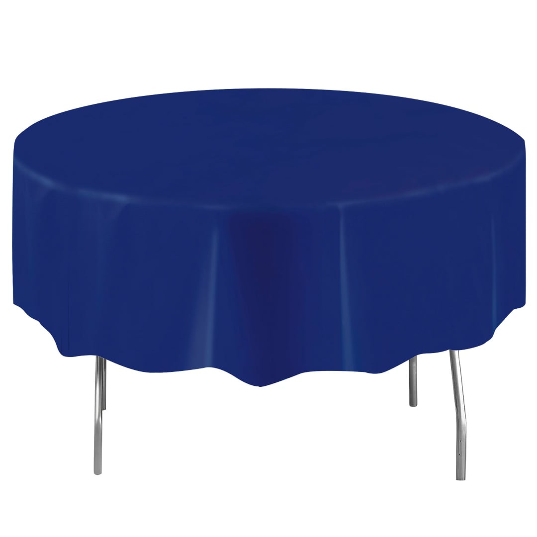 Navy Blue Round Plastic Tablecover 2.13m