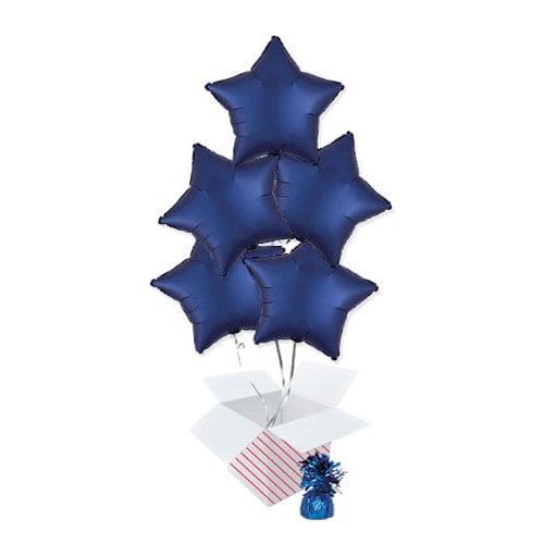 Navy Blue Satin Luxe Star Shape Foil Helium Balloon Bouquet - 5 Inflated Balloons In A Box Product Image