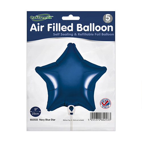 Navy Blue Star Air Fill Foil Balloon 23cm / 9 in - Pack of 5 Product Gallery Image