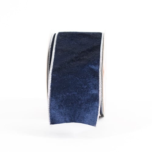 Navy Blue Velvet Luxury Christmas Decorative Wired Ribbon Reel 3m Product Gallery Image
