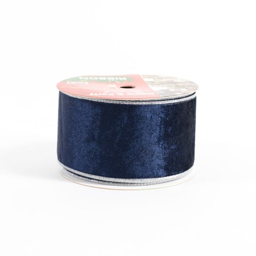 Navy Blue Velvet Luxury Christmas Decorative Wired Ribbon Reel 3m Product Gallery Image
