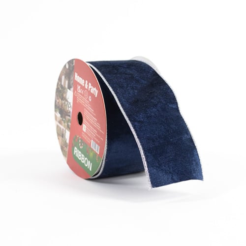Navy Blue Velvet Luxury Christmas Decorative Wired Ribbon Reel 3m Product Gallery Image