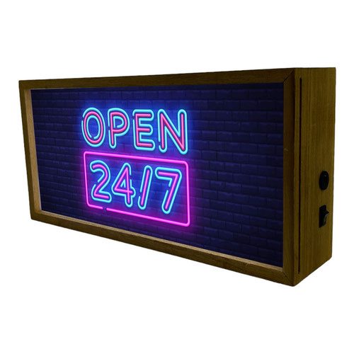 Neon Open 24/7 LED Light Box Wood Room Sign Product Gallery Image