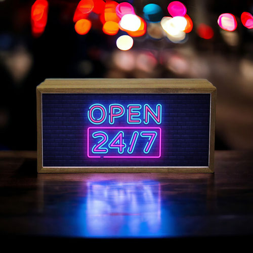 Neon Open 24/7 LED Light Box Wood Room Sign Product Gallery Image