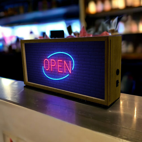 Neon Open LED Light Box Wood Room Sign Product Gallery Image