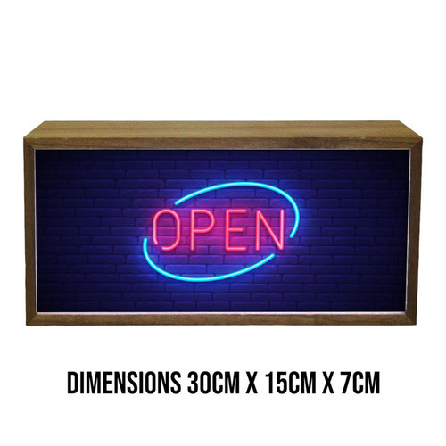 Neon Open LED Light Box Wood Room Sign Product Gallery Image