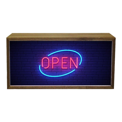 Neon Open LED Light Box Wood Room Sign Product Gallery Image