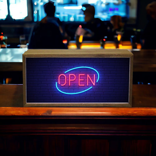 Neon Open LED Light Box Wood Room Sign Product Gallery Image