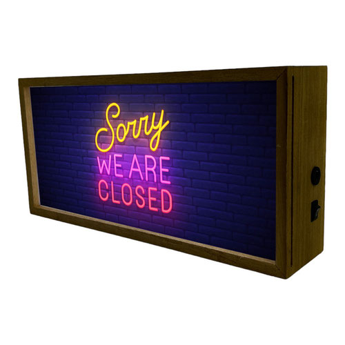 Neon Sorry We Are Closed LED Light Box Wood Room Sign Product Gallery Image