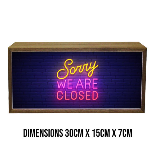 Neon Sorry We Are Closed LED Light Box Wood Room Sign Product Gallery Image