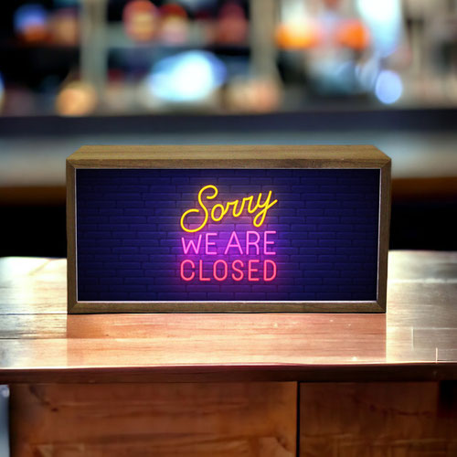 Neon Sorry We Are Closed LED Light Box Wood Room Sign Product Gallery Image
