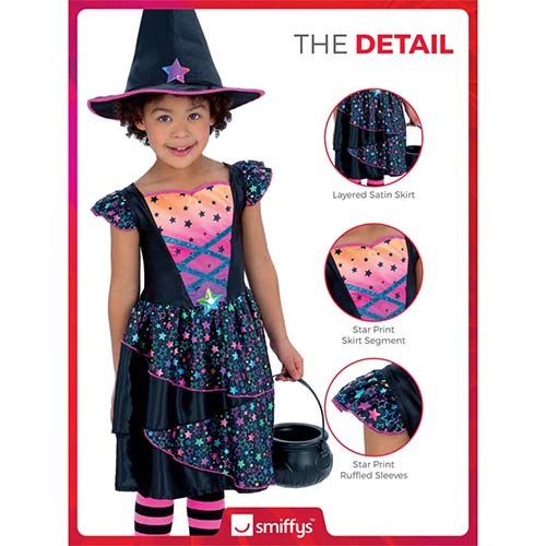 Neon Star Witch Girls Fancy Dress Costume Kids Small - Age 4-6 Product Gallery Image