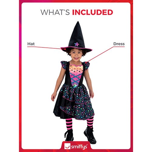 Neon Star Witch Girls Fancy Dress Costume Kids Small - Age 4-6 Product Gallery Image