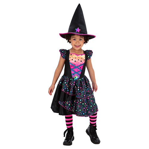 Neon Star Witch Girls Fancy Dress Costume Kids Small - Age 4-6 Product Gallery Image
