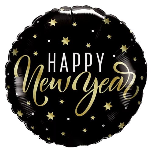 New Year Gold Stars Round Foil Helium Balloon 46cm / 18 in